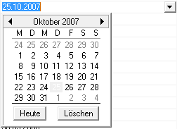 Kalender zur Eingabe eines Datums